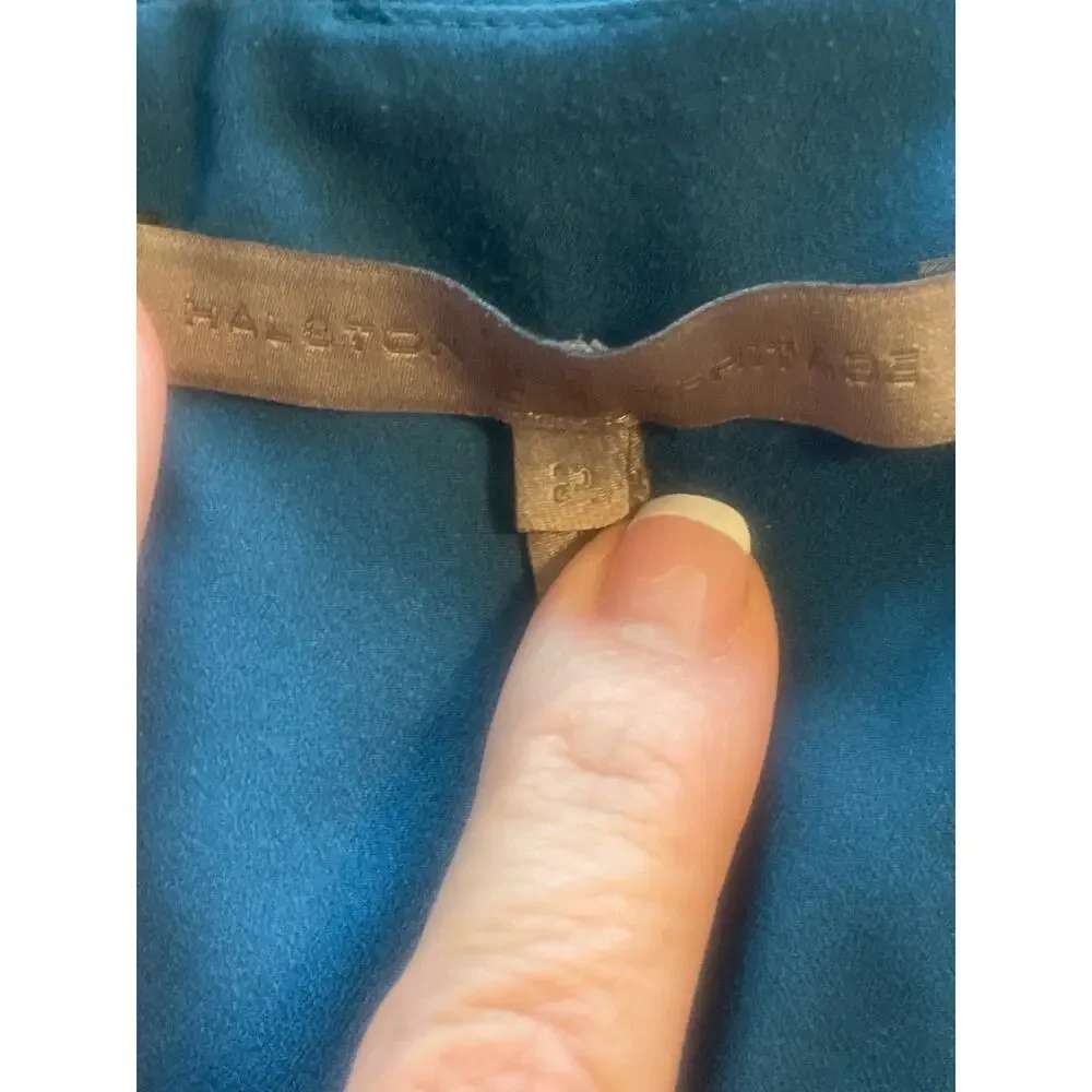 Halston Heritage Sleeveless Folded Neckline Teal Blue Lined Sheath Dress Size 2